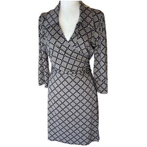 Laundry by Shelli Segal Navy Wrap Dress L Geometric Polished Workwear Career